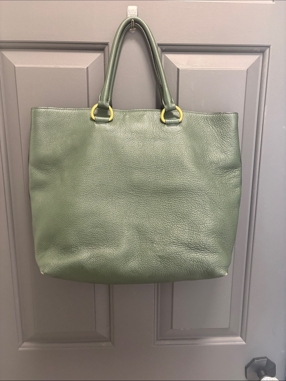 Prada Forest Green Pebbled Leather Tote with Gold Hardware - Picture 10 of 14